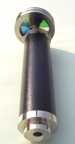 Brass Double Wheel kaleidoscope Vintage Leather Wrapped Nickel Finish Telescope - Picture 6 of 11