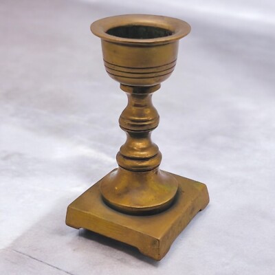 Solid Brass Candlestick Holder 3 Inch Square Base Taper Chime Vintage Mini