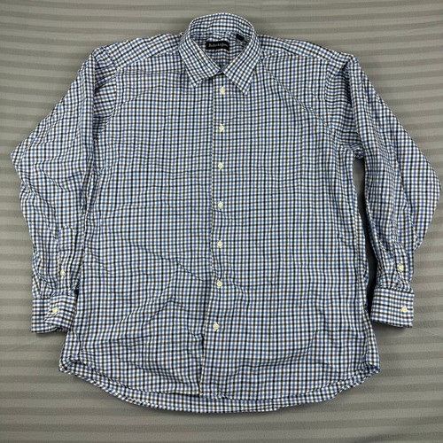 Bullock & Jones Shirt Mens Large Blue Check Gingham Made in USA - 第 1/9 張圖片