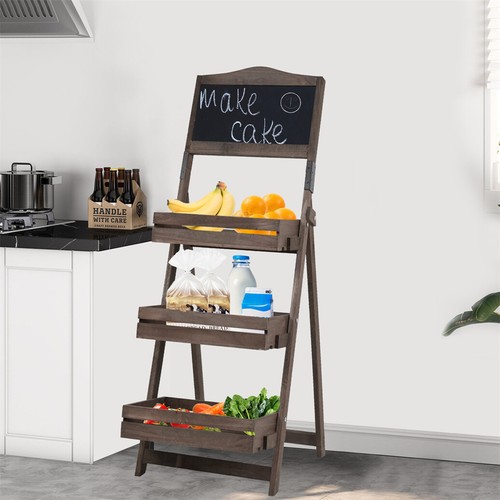 Rustic Plant Stand Wood Flower Rack Fruit & Vegetable Baskets Shelf w/Chalkboard - Picture 8 of 20