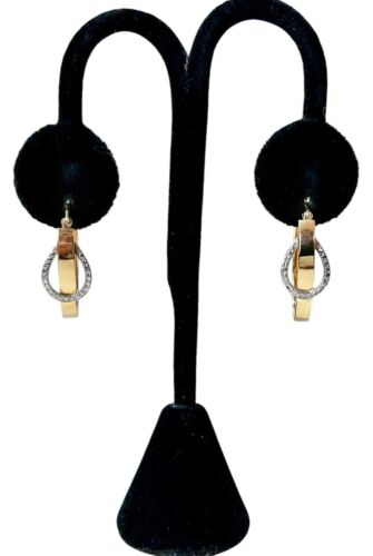 Pendientes de aro de dos tonos de oro amarillo blanco de 14k Israel caballo zapato ecuestre afortunado - Imagen 2 de 16
