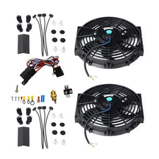 2pcs 10" Electric Radiator Cooling Fan w/ &Thermostat Relay& Mounting Kits Black