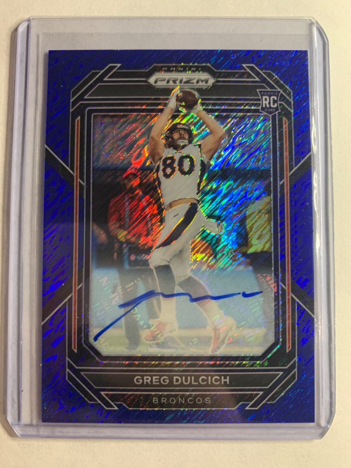 2022 Panini Prizm Rookies Blue Shimmer #D /25 Greg Dulcich #360 Rookie Auto RC