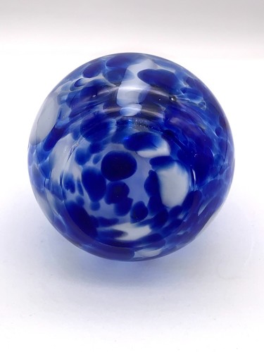 Hand Blown Glass Vase - Blue and White - 4.5" Wide by 8" Tall  - Picture 5 of 7