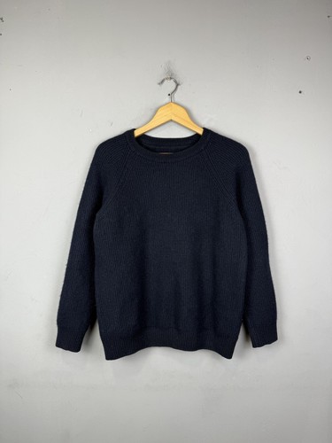 Barbour Knit Sweater Wool Navy Casual Pullover Round Neck Men's M Size