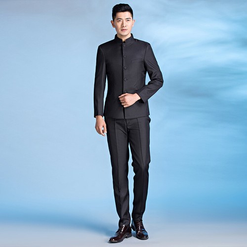 Herren Anzug Mandarin Opa Kragen Chinesisch Asiatisch Abendessen Jacke Hose Zhongshan Rot - Bild 12 von 13