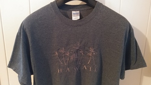 VTG Hawaii TShirt Blue/Grey Color. Gildan Large,50/50 Subdued,Embroidered Print - Picture 3 of 9