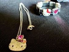 Hello Kitty Sanrio Necklace and Stretch Bracelet 9" Drop