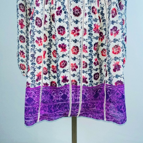 Relativity Top Womens Lightweight Bohemian Pleated Floral Popover Purple Hem S - Picture 4 of 8