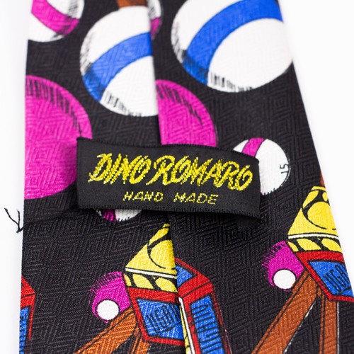 Dino Romero Mens Bright Multicolor Pool Billiards Bar Neck Tie Polyester - Picture 6 of 9