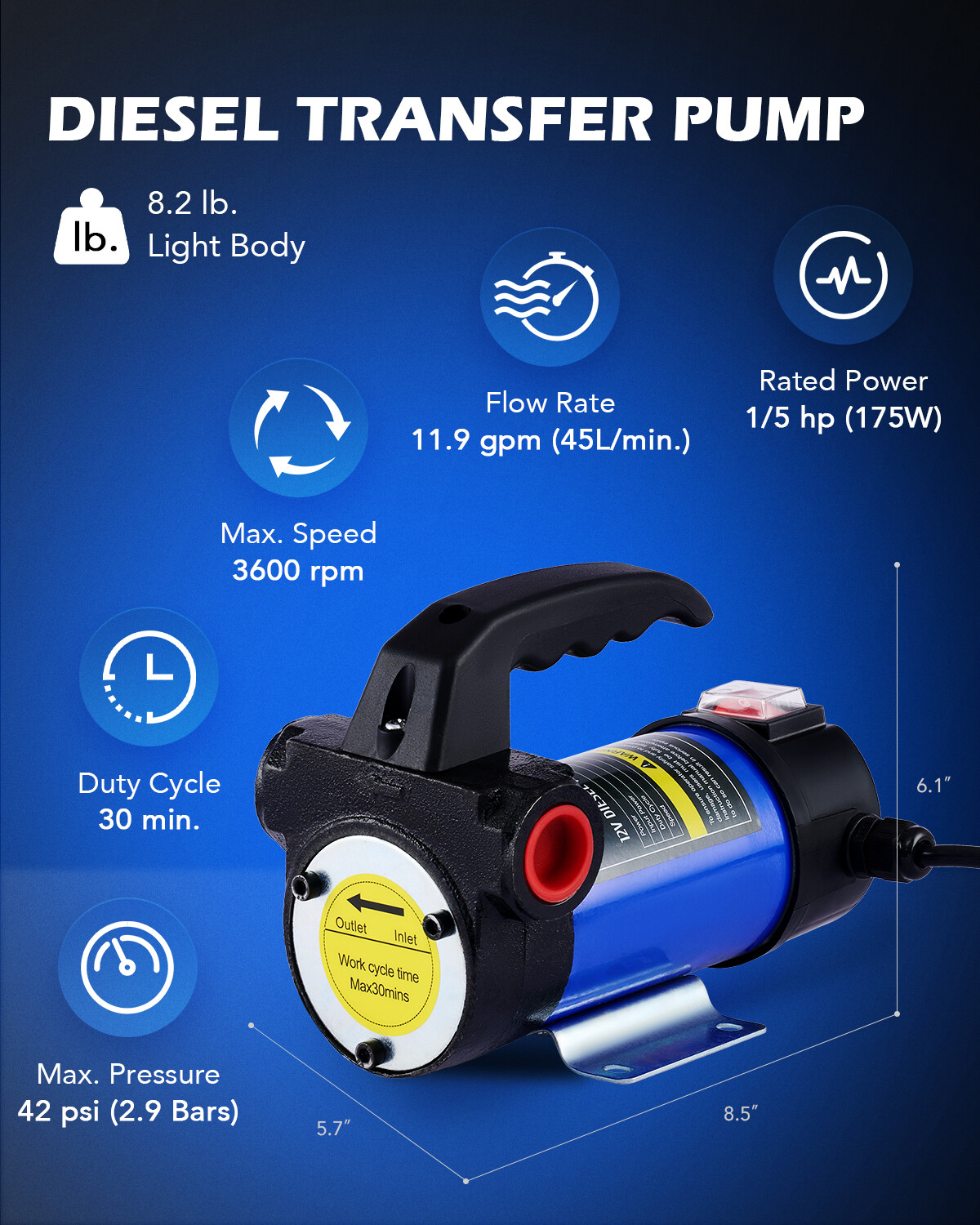 TTi ADPF045V1P 12V 45 L/min Diesel Transfer Pump with Battery Cables