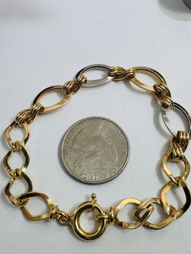 18K 750 Rea Finel Gold Cuban Curb Tricolors Bracelet 7.5” Long 9mm 5.6g - Picture 8 of 24