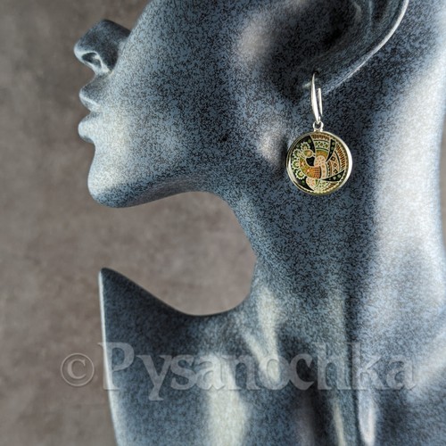 Pendientes Pysanka. Cáscara de huevo de ganso. Huevo de Pascua estilo Pysanky hecho a mano por Halyna - Imagen 2 de 8