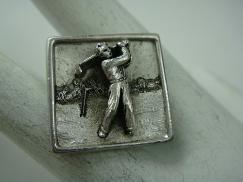 VINTAGE SILVER TONE GOLFER CUFF LINK TIE BAR SET BY ANSON - Picture 5 of 6