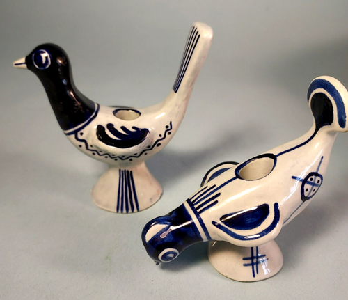 Vintage Bird Candle Holders Gerd Hiort Petersen Soholm Blue Ceramic Denmark - Picture 2 of 6