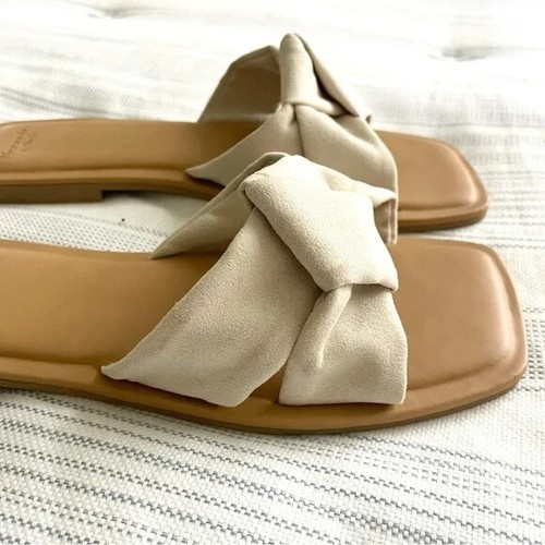 Abercrombie & Fitch Square Toe Faux Suede Knotted Slide Sandals Light Beige 9 - Bild 4 von 16