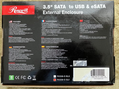 External Rosewill USB 2.0/eSATA Enclosure (V1) with Seagate 1TB HDD - Picture 2 of 9