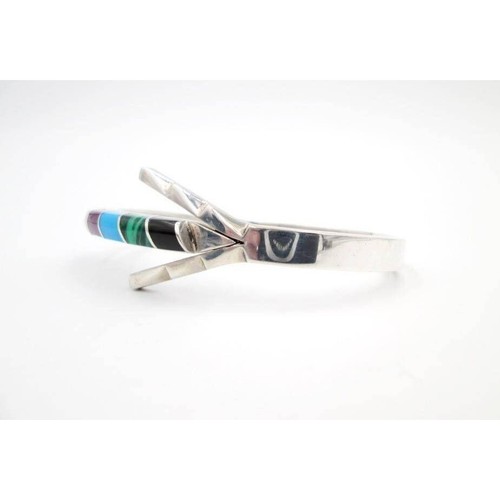 Southwestern Mexico Sterling Multi Inlay Gemstone Bracelet - Picture 3 of 5