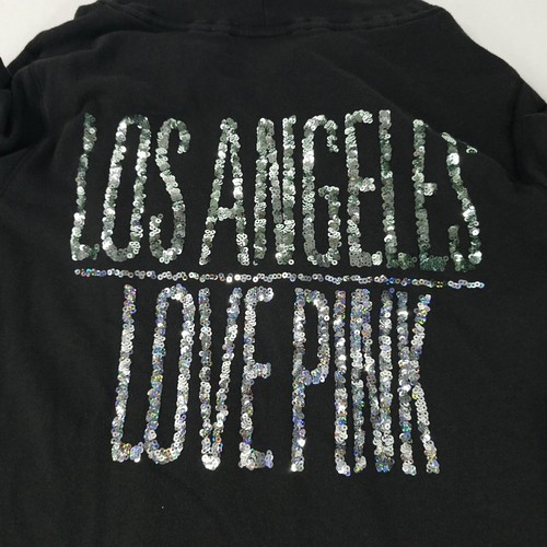 Victoria Secrets PINK Hoodie Jacket Womens Medium Black Sequin Los Angeles - Picture 2 of 8