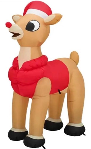 Reno Rudolph el Nariz Roja con Nariz Parpadeante Navidad Inflable de Gemmy - Imagen 2 de 4