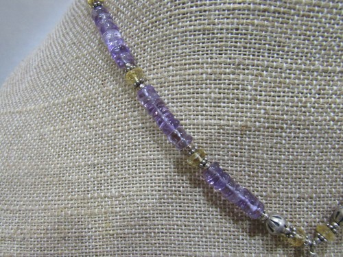 VINTAGE Quartz Citrine Amethyst Sterling Silver 925 Tassel Pendant Necklace - Picture 3 of 9