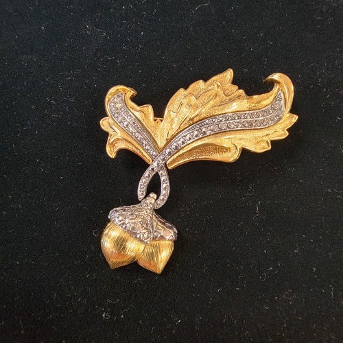 Vtg Huge Avon Acorn & Oak Leaf Brooch Faux Marcasite's, Silver & Gold Tone Metal - Picture 4 of 4