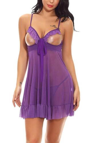 Lencería sexy para mujer Babydoll cuello en V copa abierta quimise camisón ropa para dormir vestido - Imagen 20 de 30