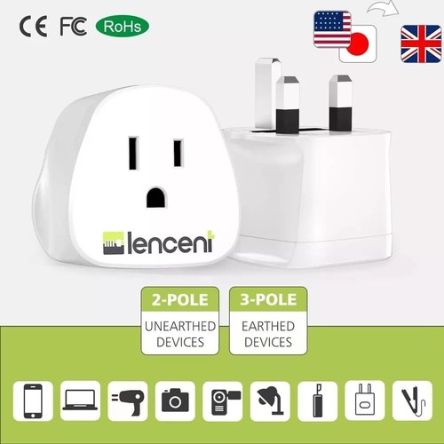 LENCENT US to UK Plug Adapter, 2/3 Pin USA to 3 Pin UK Plug Adaptor, American - Picture 2 of 7