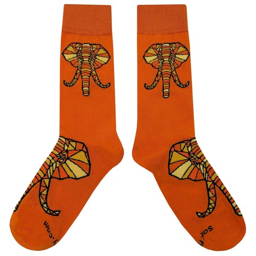 NWT Sunset Elephant Dress Socks Novelty Men 8-12 Orange Crazy Fun Sockfly - 第 2/4 張圖片