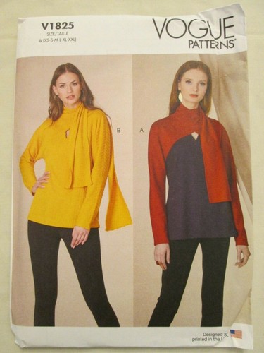Vogue 1825 Easy Fitted Knit Tops Pattern XS-XXL Scarf Neckline Raglan Sleeves UC - Picture 1 of 2