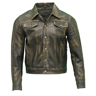 Uomo Nero Pelle Casual Aderente Denim Western Camionista Star pulsante Giacca di Jeans