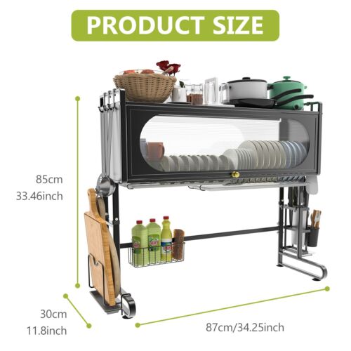 Over The Sink Dish Drying Rack 3 Tier Large Dish Rack Metal for Kitchen with Lid - Picture 5 of 12