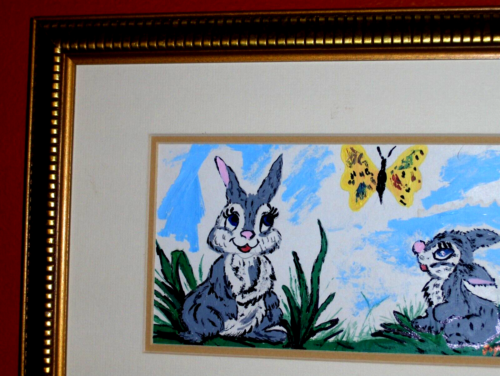 GIFT Bunny Rabbits Original Watercolor + Ink Mated Framed Child’s Baby’s Room - Picture 2 of 12