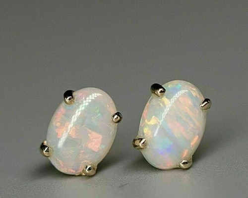 Aretes solitarios de ópalo de fuego natural de 3,00 quilates enchapados en oro amarillo de 14 quilates - Imagen 8 de 9