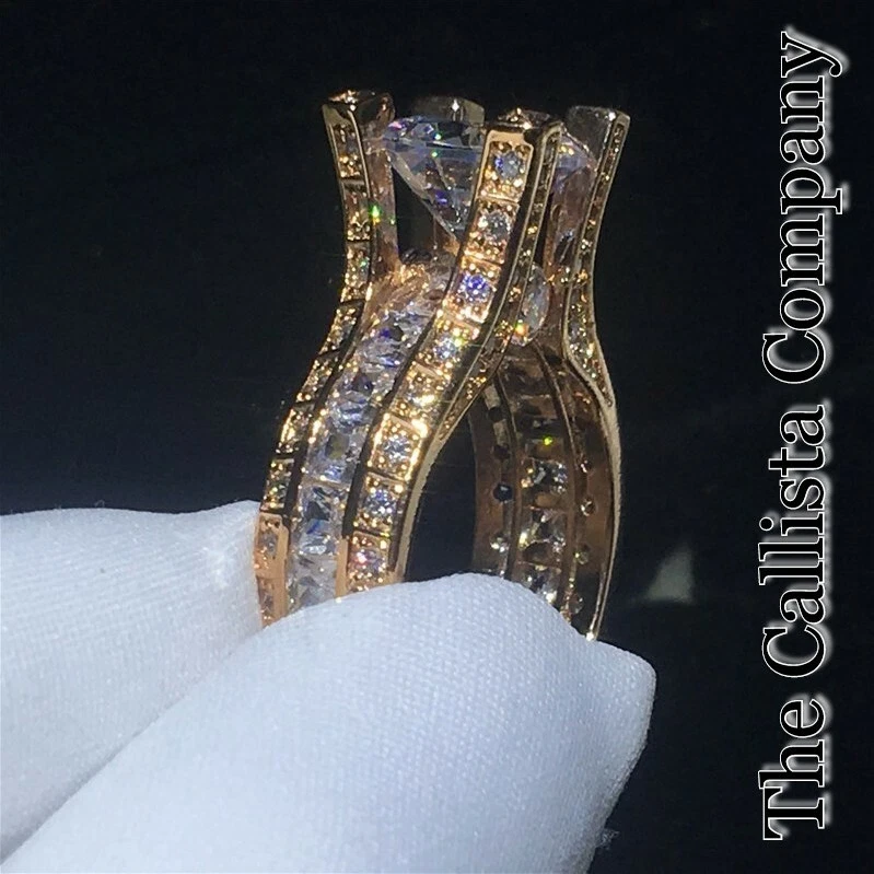 CREADO EN LABORATORIO 3.0 CT CORTE RD TRANSPARENTE 5A+CZ ORO ROSA 14K RELLENO SOBRE PLATA S925 TALLA 8 Foto 3 de 3