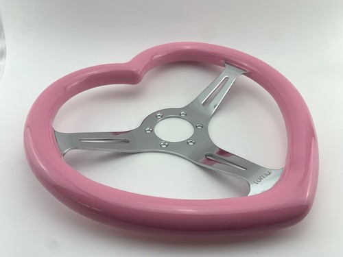 Pink 350mm Custom Wood Hella Heart Shape Steering Wheel - Concave Fit Nardi, NRG - Picture 9 of 12