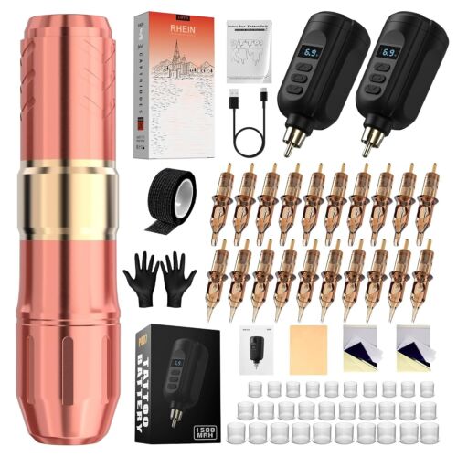 REIN Tattoo Maschine Set mit 2x 1500mAh Akkus 20 Cartridges Kabellos Komplett - Bild 10 von 24