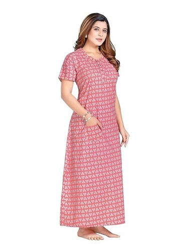 Women's Cotton Printed Nighty Night Gown Maxi Free Size Pack of 2 - Picture 3 of 7
