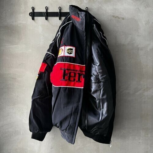 Vintage schwarz Ferrari F1 Racing Stickjacke UPS Shell Bridgestone Puma XL - Bild 5 von 7