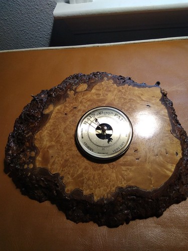 Vtg Oregon liveedge burl Myrtwood slab wall weather station thermometer hanging  - Afbeelding 1 van 6
