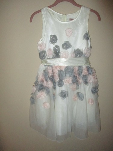 Girls Nanette Lepore Ivory Gray Pink 3D Roses Fancy Party Easter Dress Size 14 - Picture 1 of 6