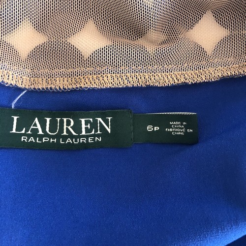 Lauren by Ralph Lauren Women's SZ 6 Petite Geometric Square Lace Dress Blue/Tan - Picture 8 of 9