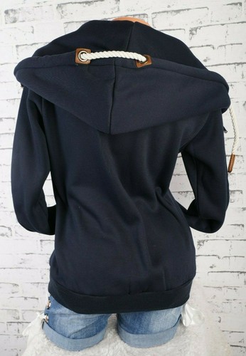 Damen Sweat Jacke Kapuze Hoodie Fleece gefüttert Übergangsjacke Schräg UNI M-7XL - Bild 40 von 41