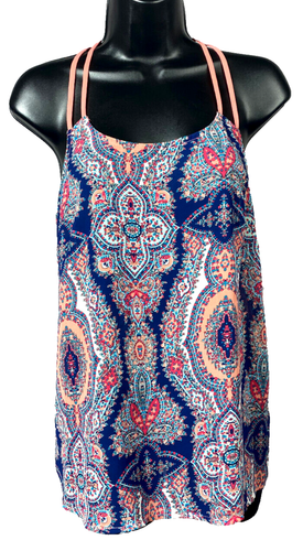 Charming Charlie Tank Top Small Women's Blue Pink Geometric Patterns (A02) - 第 1/11 張圖片
