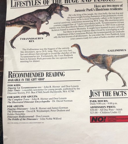 Original 1993 "Jurassic News" Newspaper -Poster Brochure Vol 1 OOP ON SALE!!!! - Picture 3 of 5