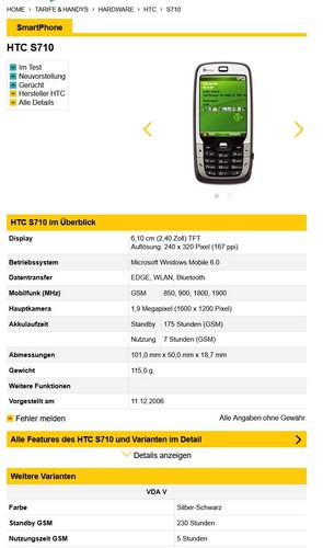 Vodafone VDA V HTC S710 - Smartphone 2007 OVP - Bild 4 von 13