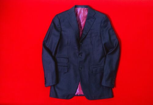 CARUSO Men 100% Wool Navy Blue Flanel Jacket Size 52 / XL Button Check Blazer - Picture 2 of 16
