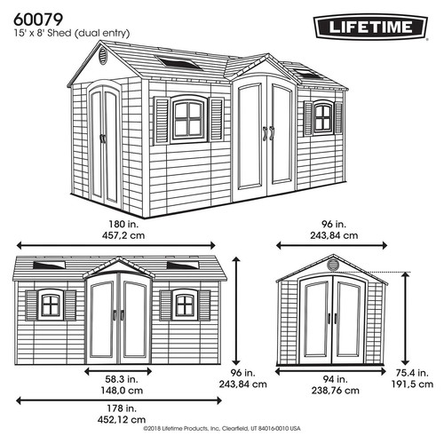 Garden Shed Lifetime 15 x 8 Dual Entry Plastic HDPE Heavy Duty Outdoor Storage - Picture 13 of 13