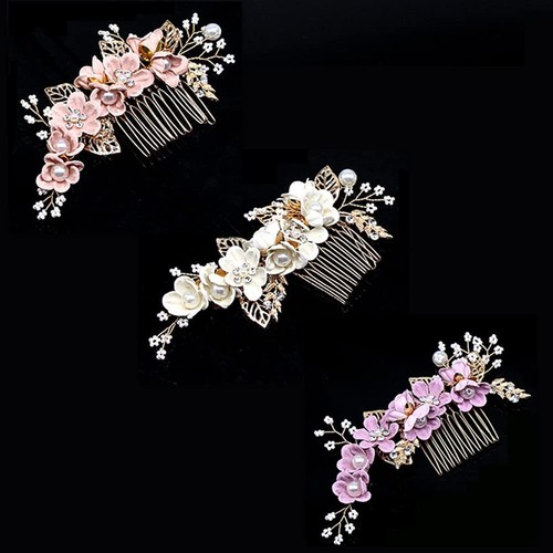 Wedding Hair Side Combs Pink Pearl & Flower Clip Accessories for Bride & Girls - Picture 6 of 6