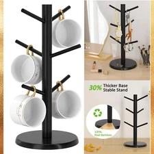 Black Coffee Mug Tree, Updated Thick Bamboo Mug Holder Base,Coffee Cup Stand Mug